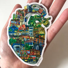 Load image into Gallery viewer, The Leslieville Heart maps out the iconic neighbourhood of Toronto's East End. From the waterfront Leslie Spit to strolling along Queen East, see if you can spot your fave spot to get cupcakes or donuts... or maybe just ride the streetcar!